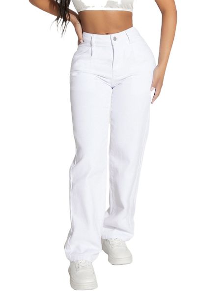

petite slant pocket straight leg jeans z6df#, Blue