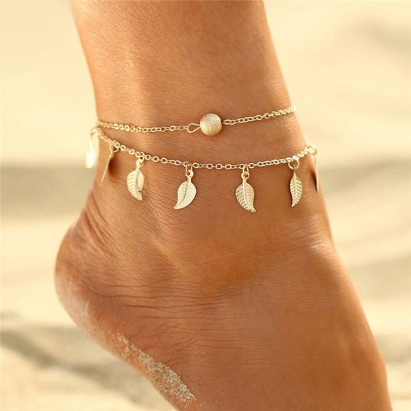 Blatt Charm Fußkettchen Armband Böhmen Gold Geometrische Charm Fußkettchen für Mädchen Strand Hochzeit Tanz Yoga Fußkette