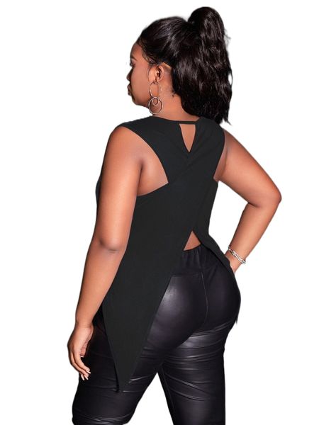 

sxy plus cut out wrap back tank u6ck#, Black