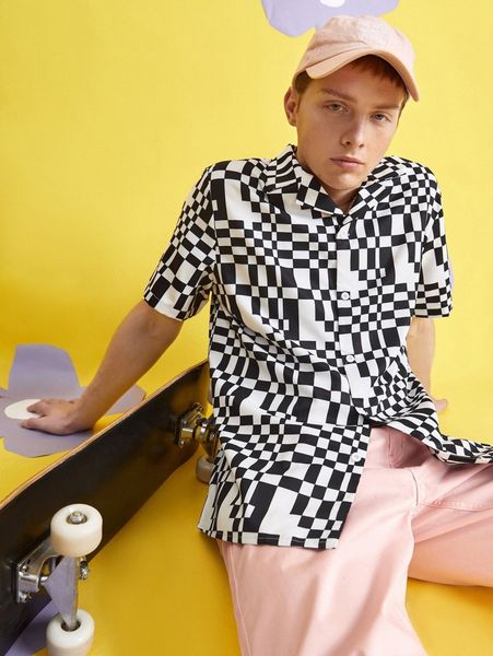 

men random geo print shirt without tee 31bp#, White;black