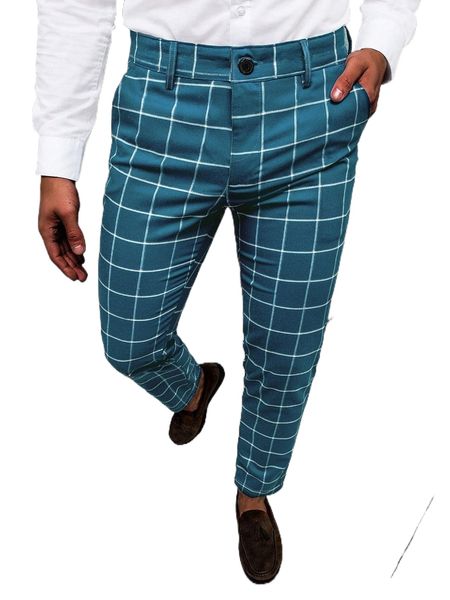 

men windowpane print tailored pants m5sd#, Black
