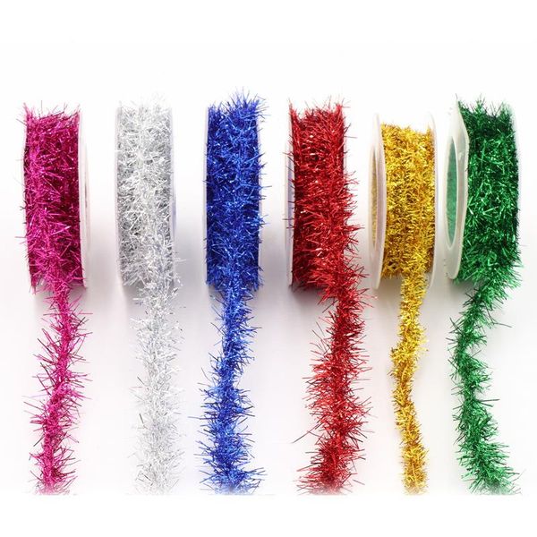 Decoração de festa PCs Árvore de Natal Decrinação de arame de arame prateado Garland tinsel pendurando ornamento de casca de fita colorida 1.5mparty