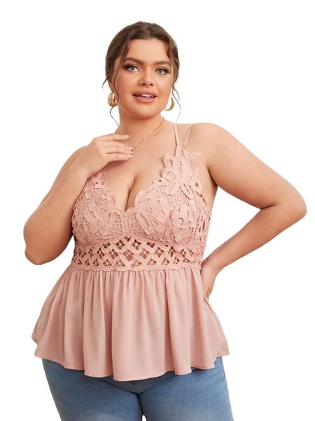 

plus criss cross back guipure lace cami k0db#, Black