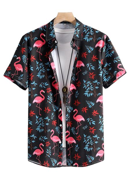 

men flamingo & tropical print shirt without tee 39we#, White;black