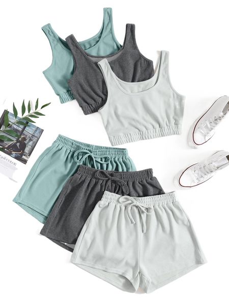 

6pcs tie waist lounge set n14l#, Black;red