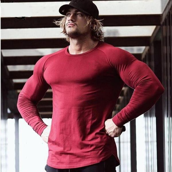 T-shirt da uomo T-shirt fitness da palestra T-shirt casual in cotone a maniche lunghe da uomo Bodybuilding allenamento T-shirt skinny T-shirt da corsa Abbigliamento sportivoUomo