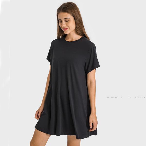 

naked yoga t-shirt dress lu-05 summer women tennis one-piece underdress sports breathable elastic fitness outdoor petticoat gym sportswear s, White;red