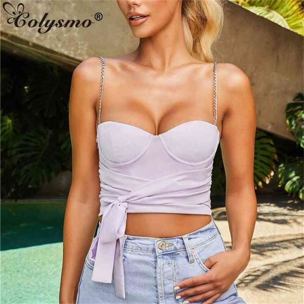 

colysmo sleeveless crop women double layers chain straps bustier party camisole tank female festival cropped 210401, White