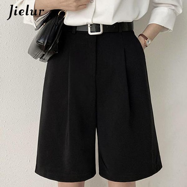 

women's shorts summer suit women high waist loose five-point for a-line solid colour black grey female s-xxl, White;black