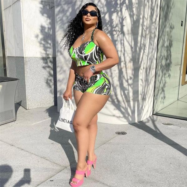 

women's tracksuits 5sets bulk items wholesale women two piece sets print spaghetti strap vest shorts outfits summer ladies matching set, Gray