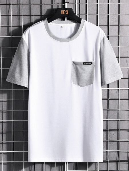 

men pocket front color-block tee j69k#, White;black