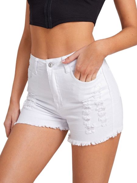 

raw hem ripped denim shorts s3wd#, White;black