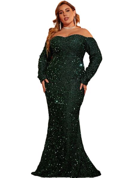 

plus off shoulder mermaid hem sequin formal dress c4pb#, Black