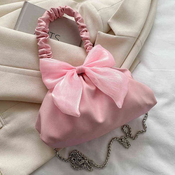 

evening bags small pu 2022 cute bow luxury shoulder crossbody sling for women with ruched handles designer handbags and purses 220507