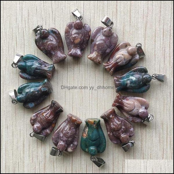 

pendant necklaces pendants jewelry wholesale 50pcs/lot good quality carved natural inida onyx stone angel charms dh5fr, Silver