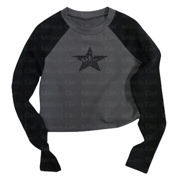 

rhinestones stars print women vintage fairy grunge graphic spring t shirts aesthetic clothes cyber y2k slim long sleeve 220809, White