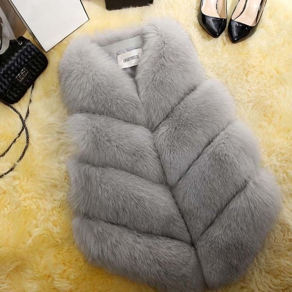 

fashion fur coat women plus size faux fur gilet waistcoat fur gilet overcoat jacket female y200109, Black