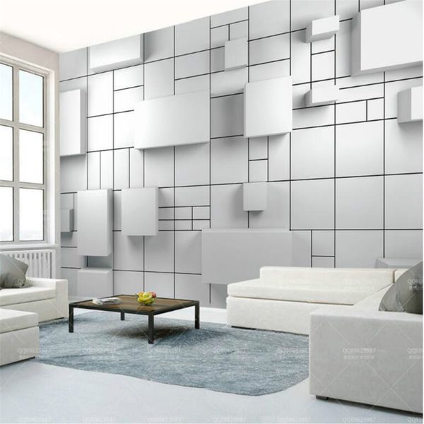 Modern Luxo 3D Branco Cubo Geométrico Tijolo Geométrico Papéis de Parede Wallpapers Parede Doces Decoração Home Murais