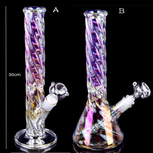 12 inç nargile taban çok renkli cam su bongs Baker dab teçhizatlar Bubbler downstem 14.4 mm kase