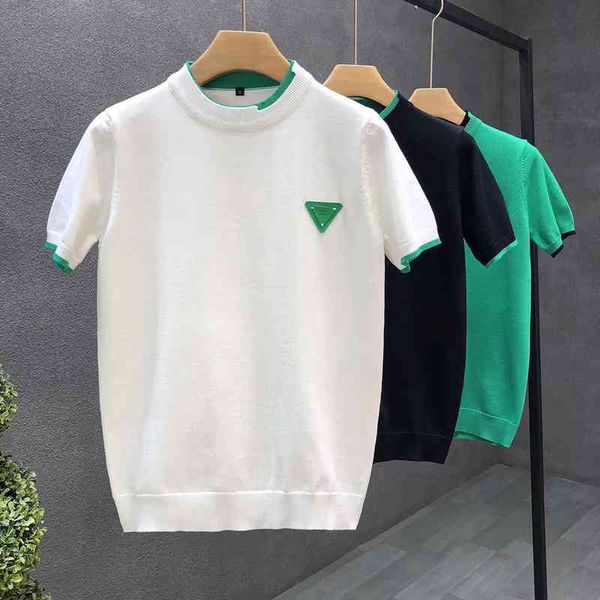 

fashion brand white knitted short sleeve sweater men's fashion handsome warm inside half t-shirt bottoming shirt tshirts brands designe, White;black