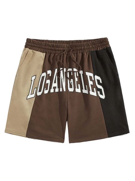 

romwe guys letter colorblock drawstring shorts a1vb#, White;black