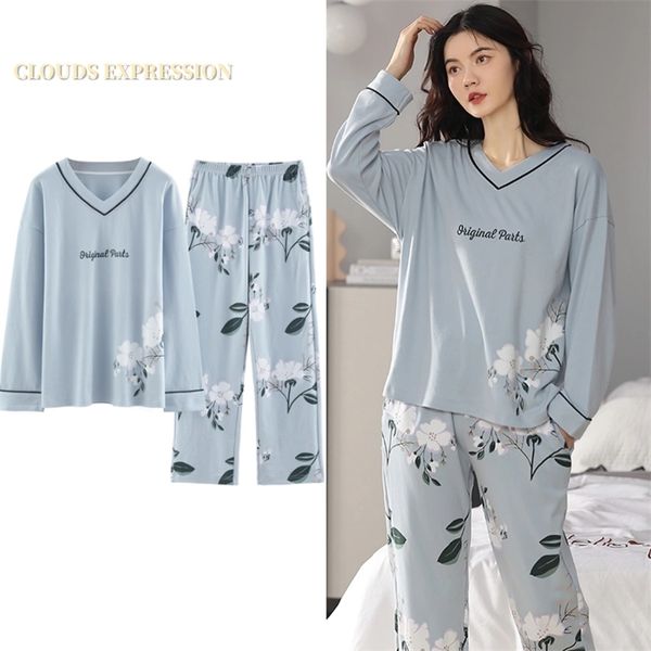 

spring autumn knitted cotton elegant women floral pajama sets sleepwear casul lounge set plaid pants pajamas home fashion 220421, Black;red