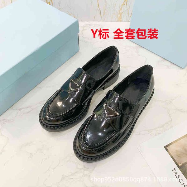 

dress shoes p family thick soled small leather shoes heighten lefu triangle british style heel ins, Black
