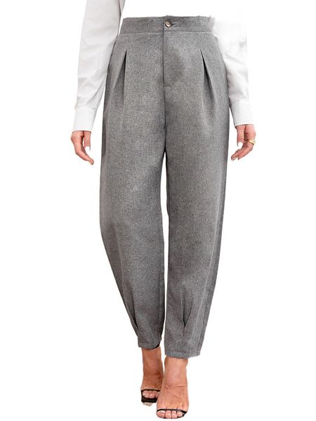 

1pc high waist plicated detail pants q1io#, Black;white