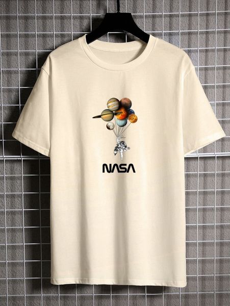 

men letter & astronaut print tee x2lo#, White;black