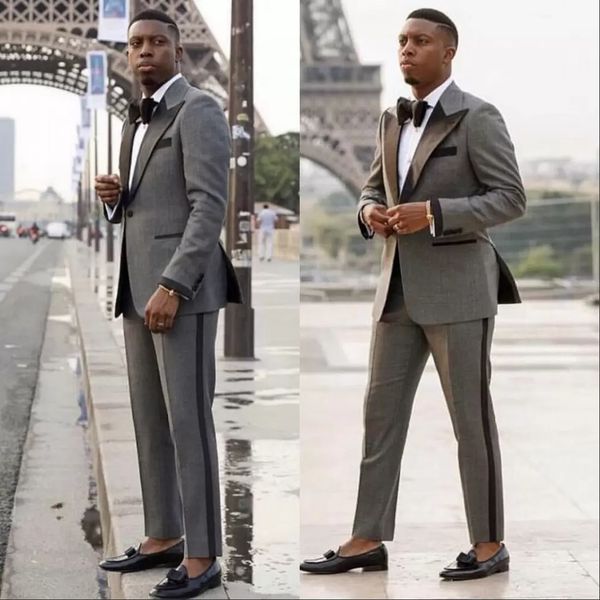 

wedding tuxedo gray men blazers banquet party prom ball slim fit groom suit jackets peaked lapel stage costume nightclub singer host dancer, Black;gray