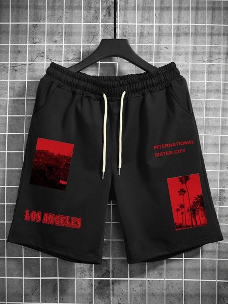 

men picture & letter graphic drawstring waist shorts r8a7#, White;black