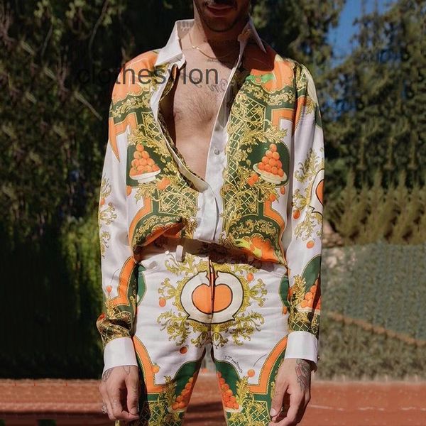 

designer mens clothes casablancas orange print lazy minority design style silk antique long sleeve shirt, White;black