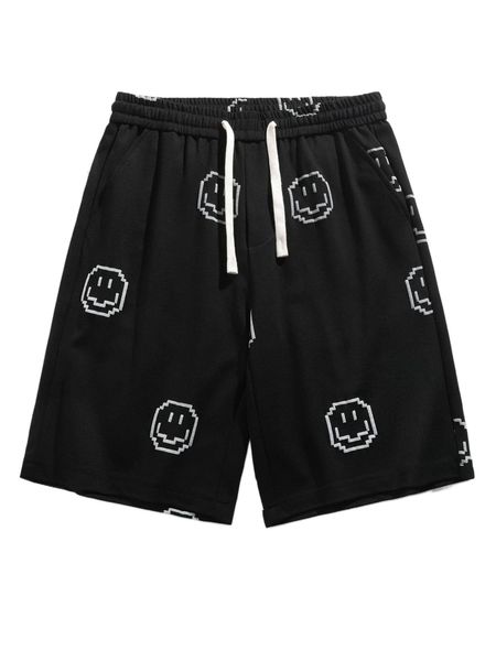 

men drawstring waist cartoon face print shorts o0ob#, White;black