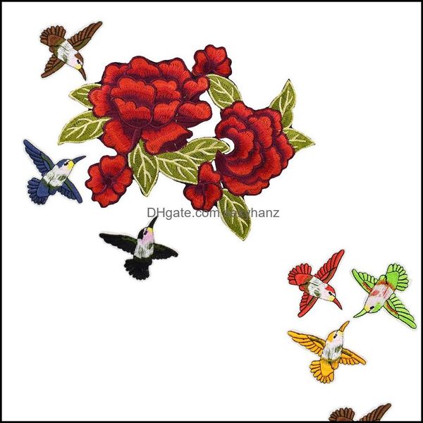 Ferramentas de no￧￵es de costura Aparel 6pcs Birds com 1pcs flores para sacolas de roupas Ferro diy na transfer￪ncia Aplique Jeans Sew Bordado