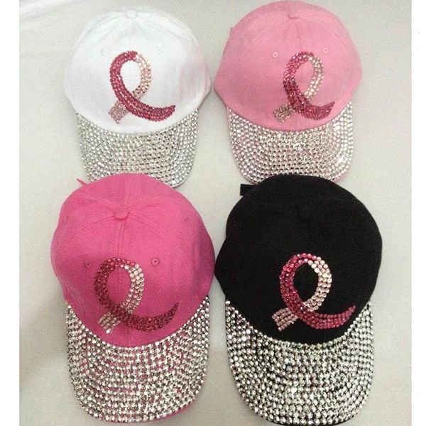 Nastro colorato Donna Cristalli borchiati Cappello Strass Paillettes Berretto da baseball Rosa Swag Fashion Bling Casual Cappelli da donna all'aperto