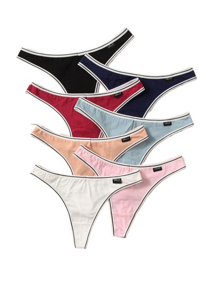 

7pack striped trim panty n0h5#, Black;red