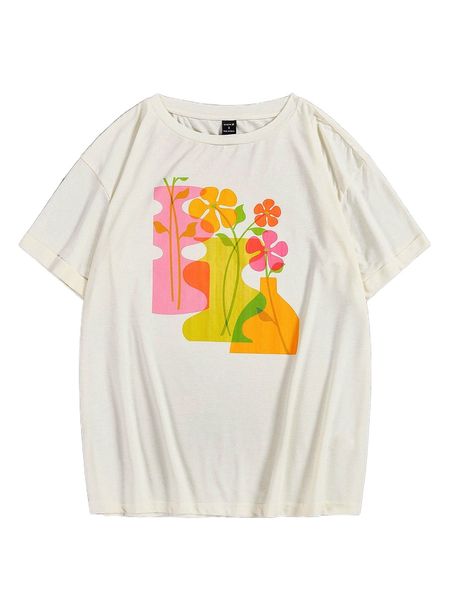 

x sydney prusso floral & bottle print tee l7ch#, White