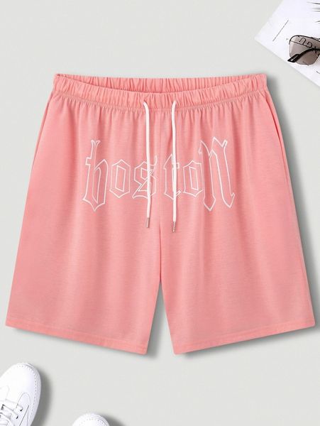 

men letter graphic drawstring waist shorts u0o9#, White;black