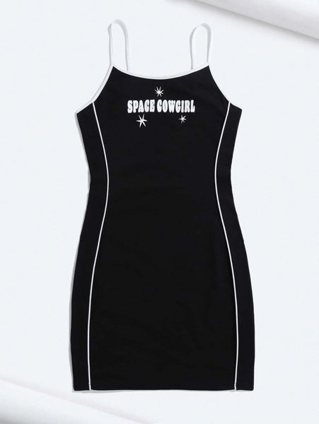 

x chromoeye contrast binding slogan graphic dress v0mg#, Black;gray