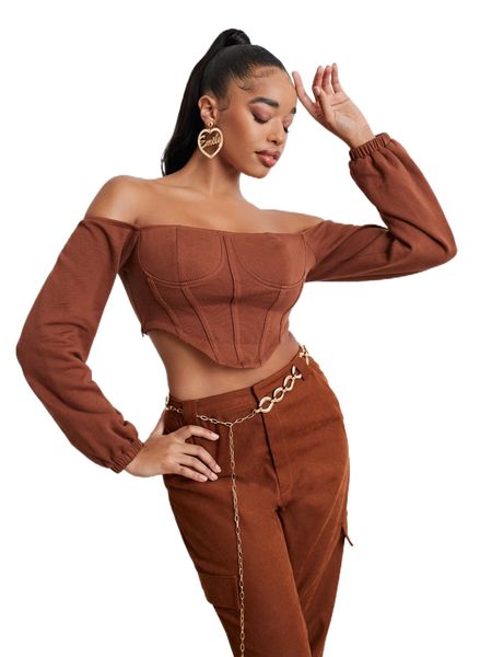 

sxy off shoulder bandana hem sweatshirt a35a#, Black