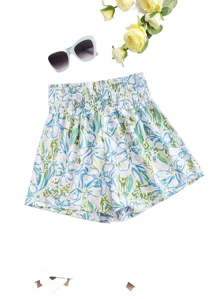 

elastic waist floral print wide leg shorts s0ql#, White;black