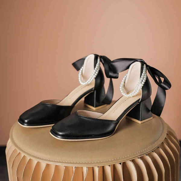 

dress shoes bow fashion single shoes women's spring high heels shallow mouth design square head leather lefu 7qqm, Black