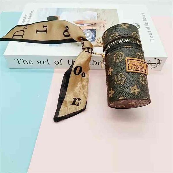 

mini pu leather lipstick organizer case key chain rings silky scarf decor designers classic lippie lipsticks holders makeup bag cy277h, Black