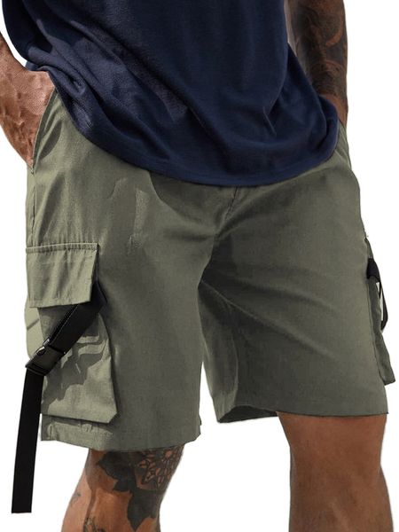 

extended sizes men buckle flap pocket cargo shorts q1lv#, White;black