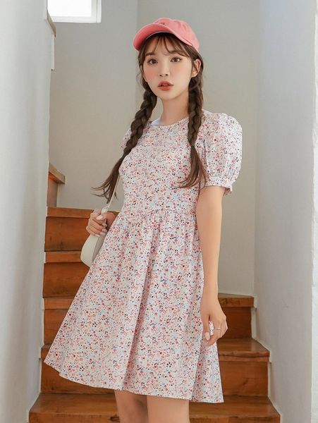 

dazy ditsy floral smock dress 77kt#, Black;gray