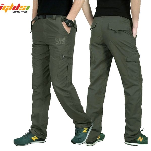 Homens militares estilo cargo calças homens verão à prova d 'água respirável calças masculinas corredores bolsos exército casual plus tamanho 4xl 220323