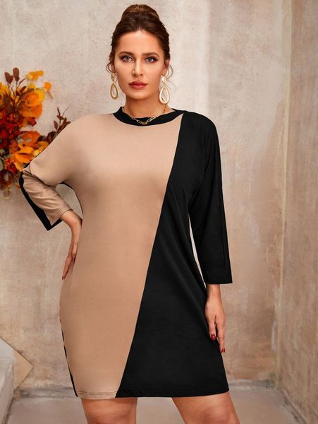 

plus two tone dress 78bk#, Black