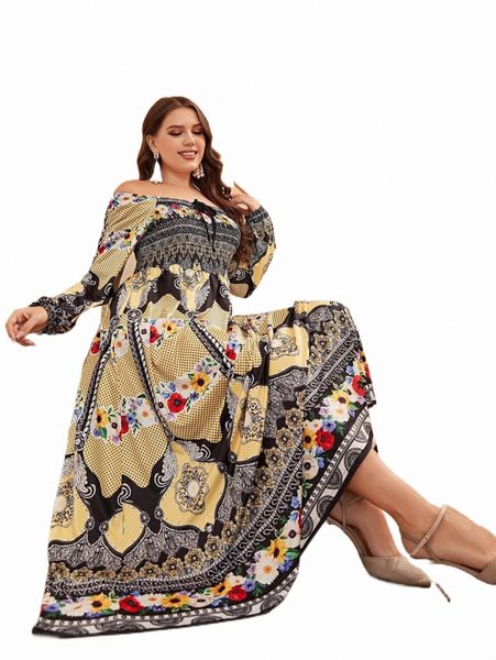 

plus floral print shirred knotted front dress 11ss#, Black