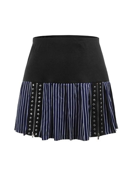 

x niki demar plus striped zipper detail studded pleated skirt z3ha#, Black