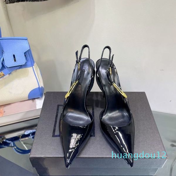 Sandálias elásticas antiderrapantes de alta qualidade couro envernizado nu sandálias de designer de luxo femininas fivela cônica salto alto fino sapatos de 11 cm